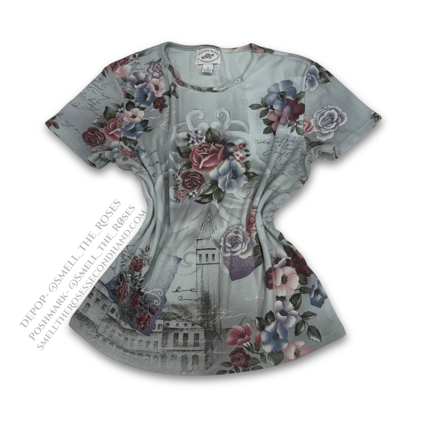 Vintage Moving Bleu Fitted Floral Tee