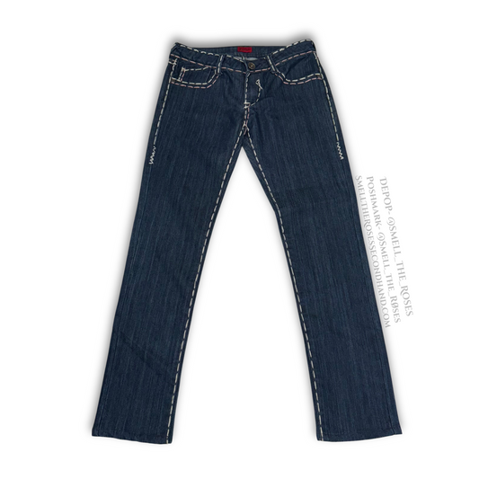 Lamasini Low Rise Slim Straight Chunky Stitch Jeans