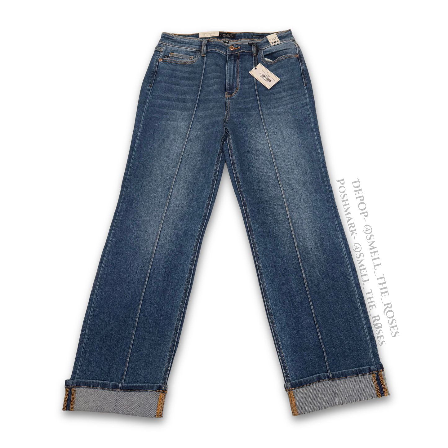 Judy Blue High Rise Cuffed Straight Leg Jeans with Seam Detailing