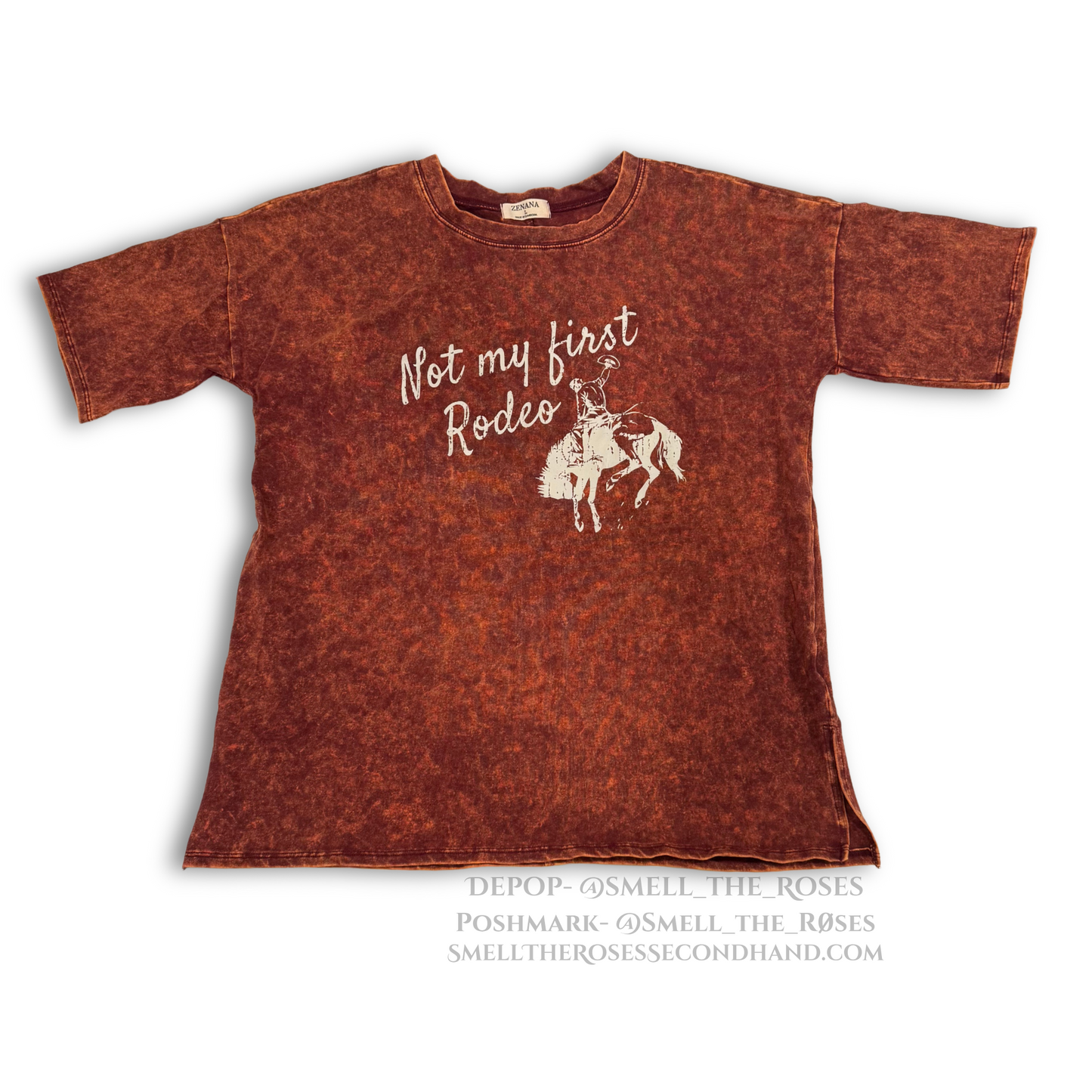 Zenana "Not My First Rodeo" Burnt Orange Stone Washed Tee