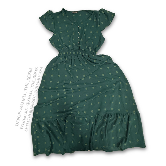 Pretty Garden Green Polka Dot Midi Ruffle Dress