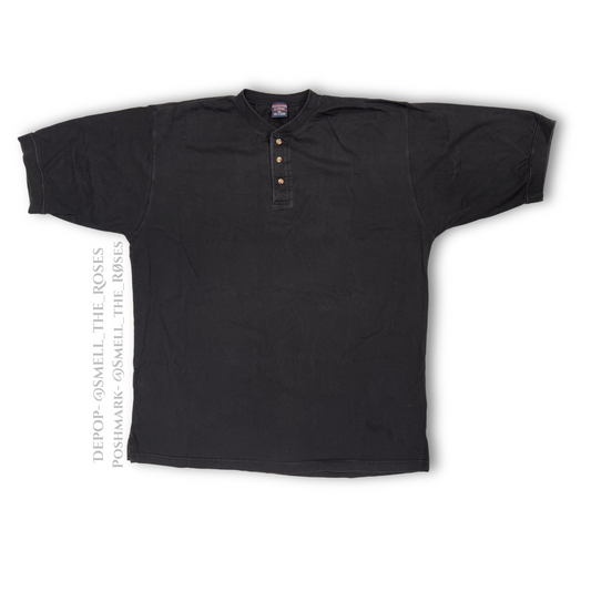 Roundtree & Yorke 100% Cotton Black T-Shirt with Tortoiseshell Buttons