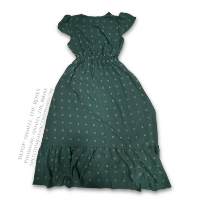 Pretty Garden Green Polka Dot Midi Ruffle Dress