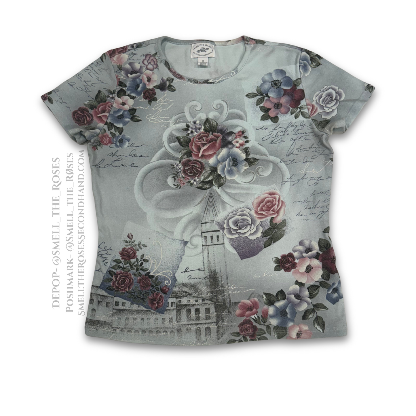 Vintage Moving Bleu Fitted Floral Tee