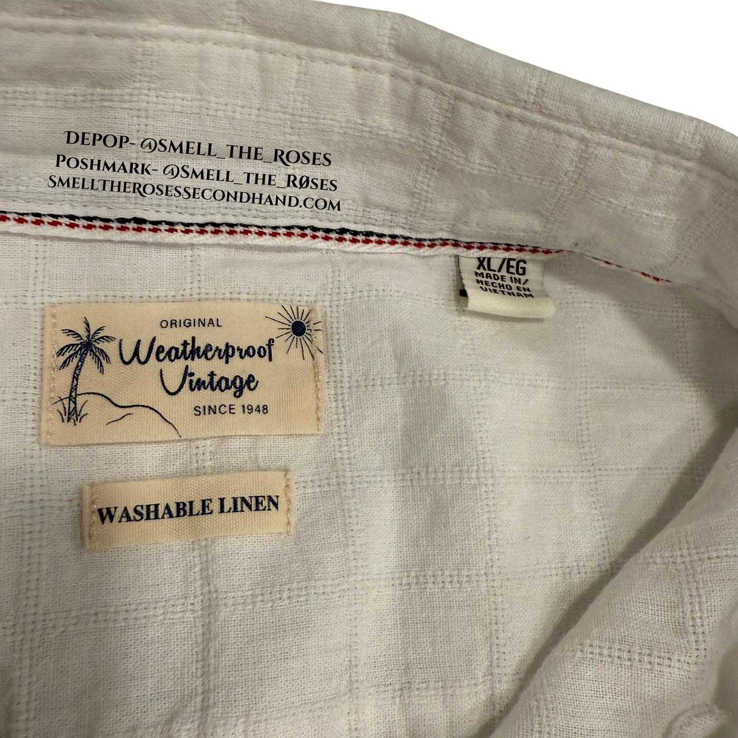 Weatherproof Vintage White Linen Men's Button-Up