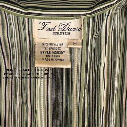 Vintage Y2K Fred David Green Striped Button Down