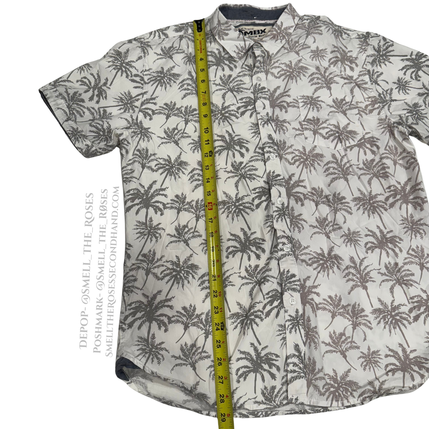 MBX Denim Wear Men's Short Sleeve Palm Tree Button-Up