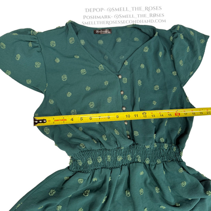 Pretty Garden Green Polka Dot Midi Ruffle Dress