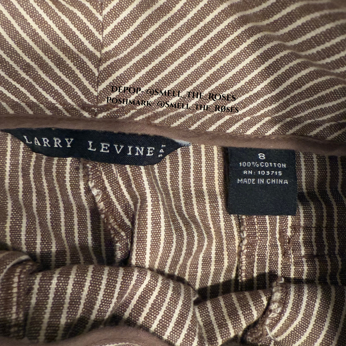 Larry Levine 100% Cotton Brown and White Striped Wide Leg Trousers