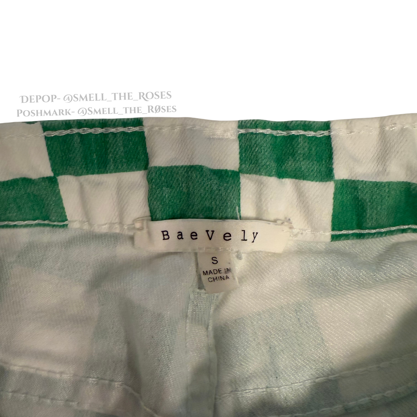 Baevely Green and White High-Waisted Straight Leg Jeans