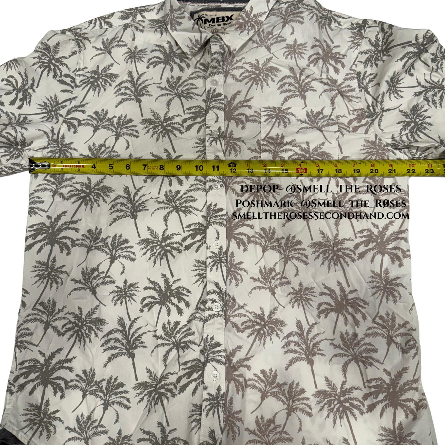 MBX Denim Wear Men's Short Sleeve Palm Tree Button-Up