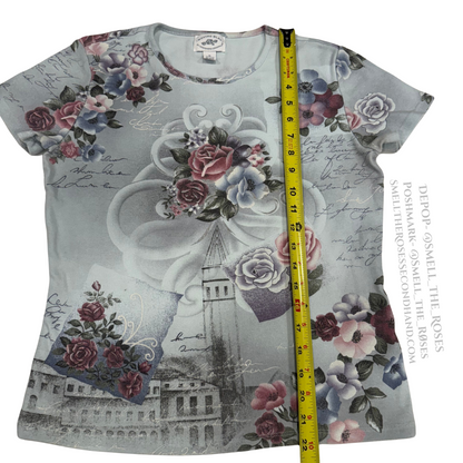 Vintage Moving Bleu Fitted Floral Tee