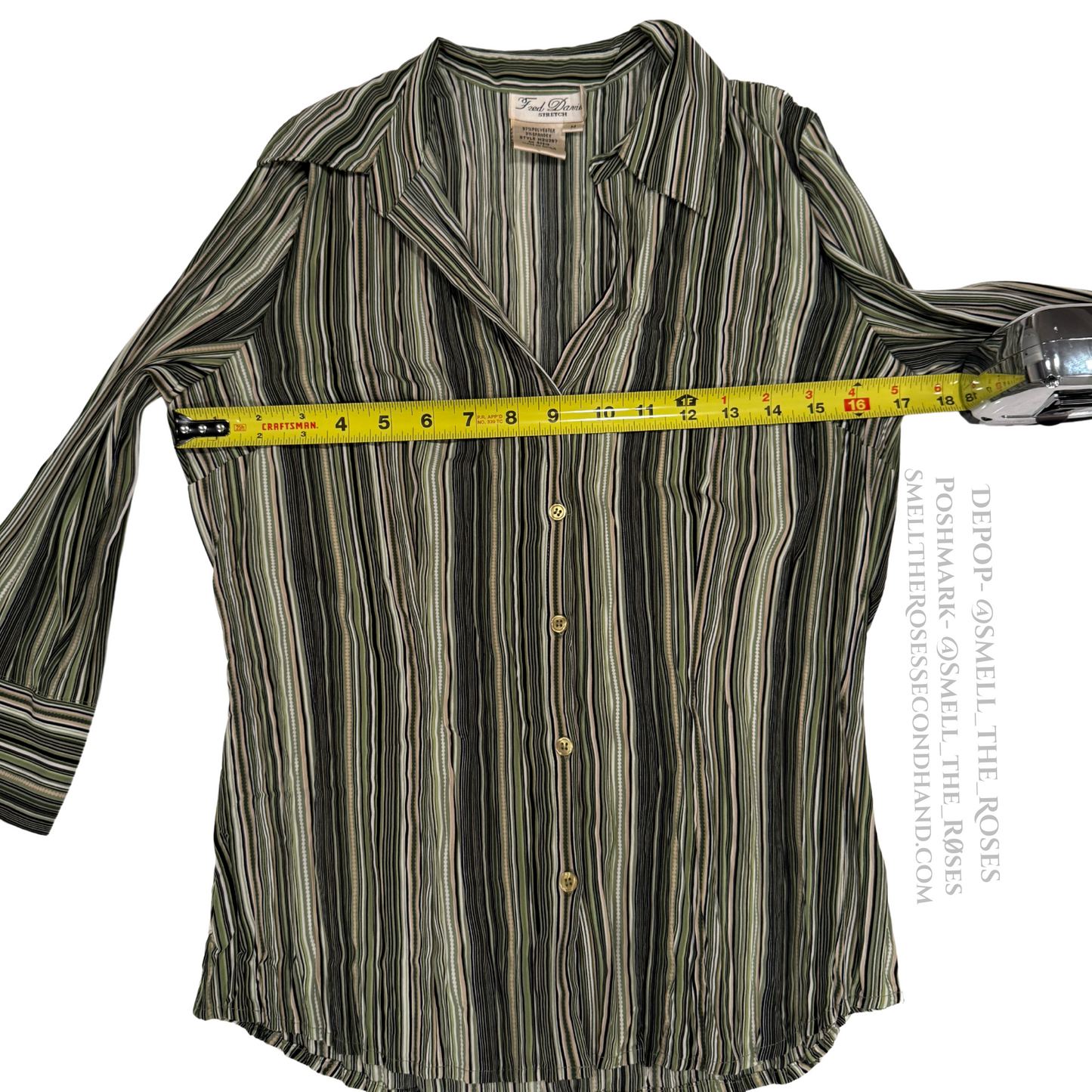 Vintage Y2K Fred David Green Striped Button Down