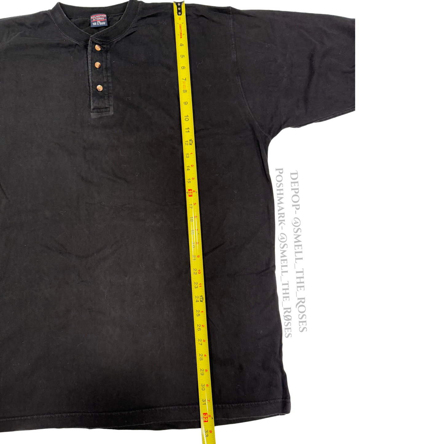 Roundtree & Yorke 100% Cotton Black T-Shirt with Tortoiseshell Buttons