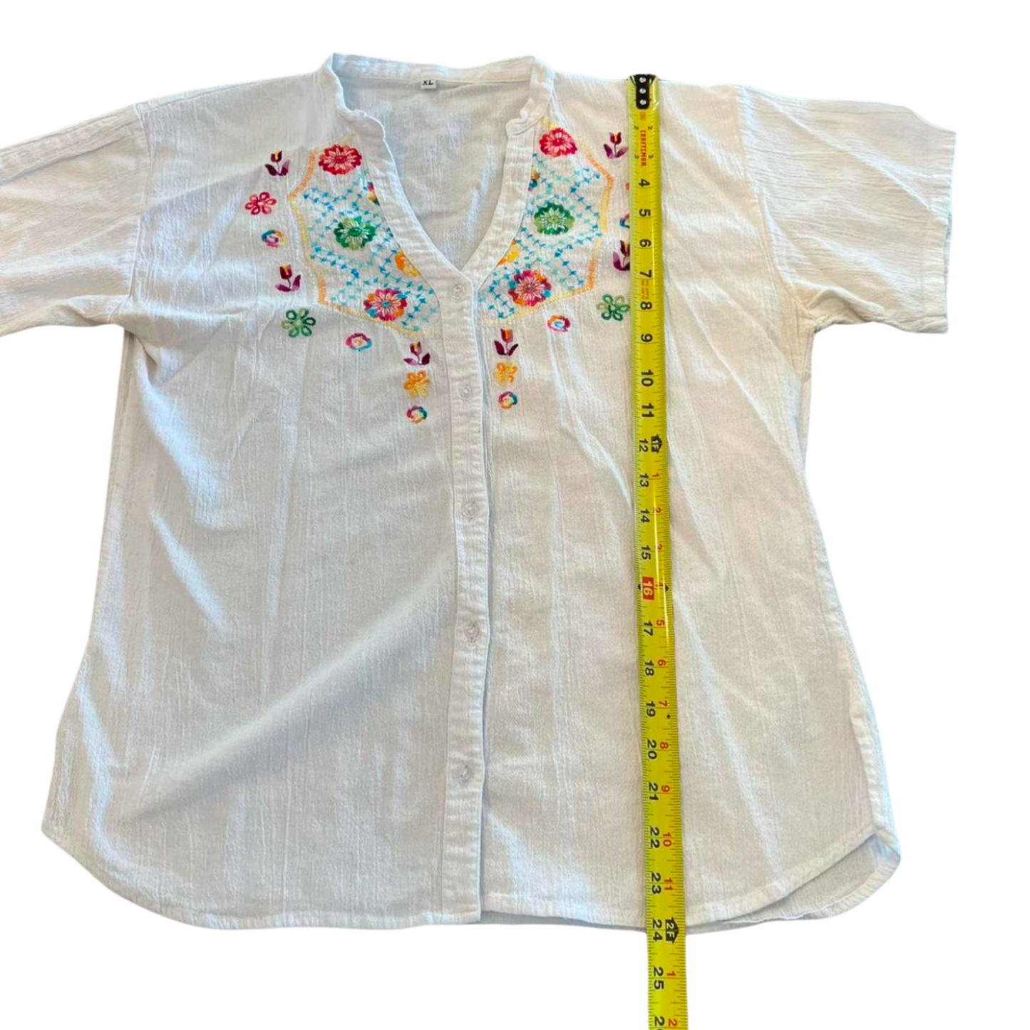 Embroidered White Linen Button Up